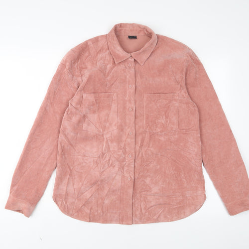 Gina Tricot Womens Pink Polyester Basic Button-Up Size S Collared