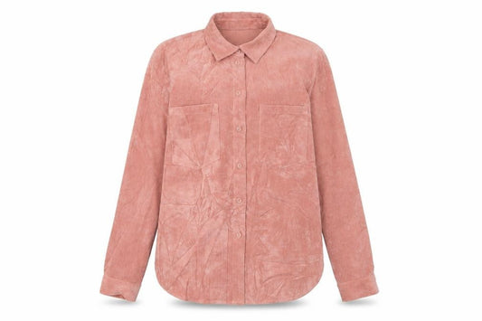 Front view of Gina Tricot women’s pink polyester basic button-up, size S, collared