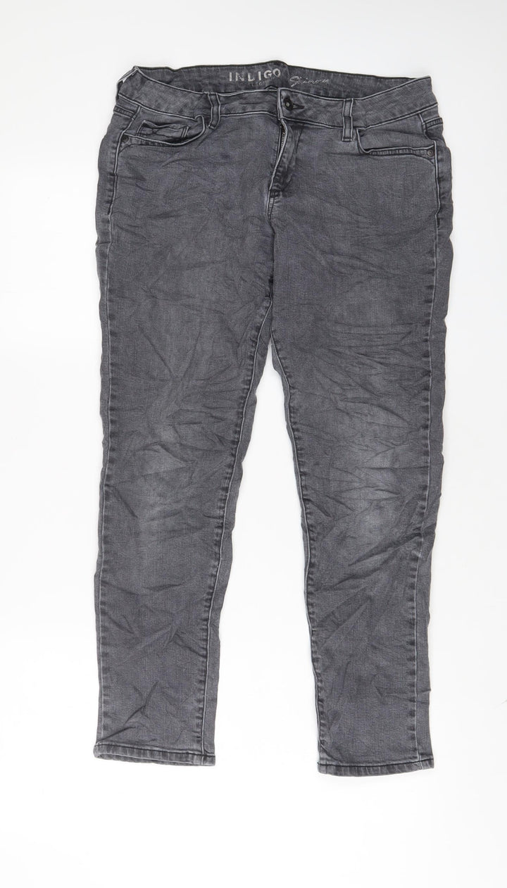 Indigo Womens Grey Cotton Skinny Jeans Size 14 L28 in Regular Zip