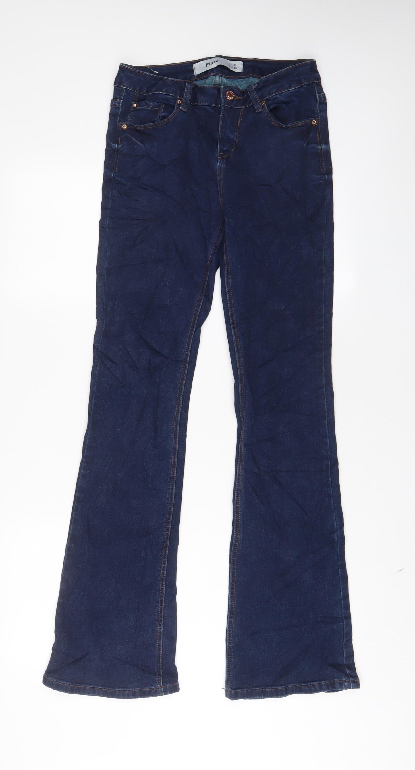 New Look Womens Blue Cotton Flared Jeans Size 8 L32 in Regular Zip