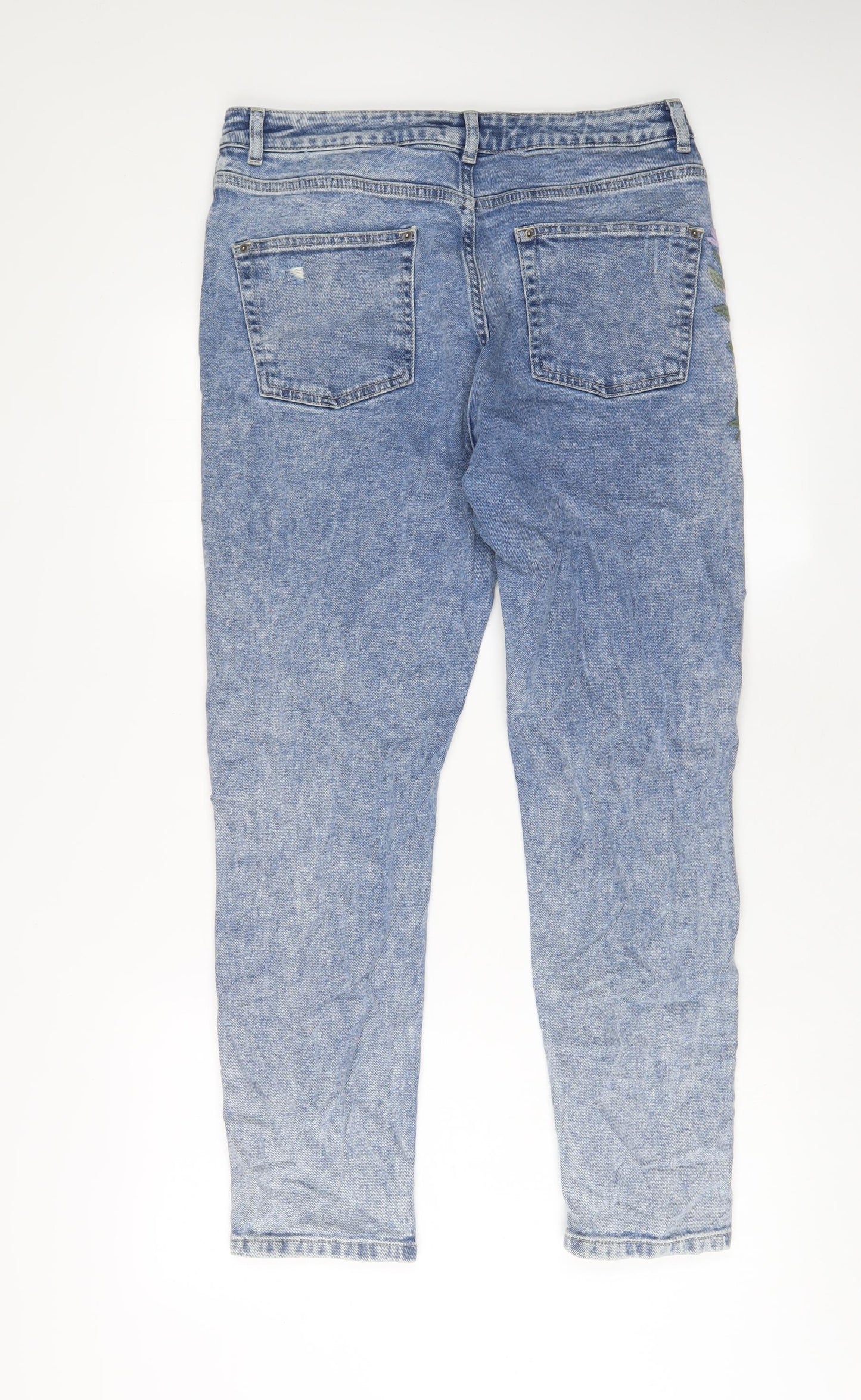Miss Selfridge Womens Blue Floral Cotton Skinny Jeans Size 14 L29 in Regular Zip - Embroidered