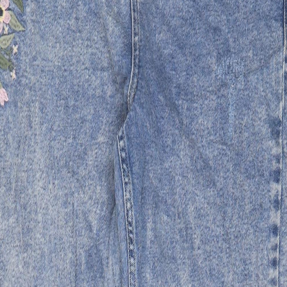 Miss Selfridge Womens Blue Floral Cotton Skinny Jeans Size 14 L29 in Regular Zip - Embroidered