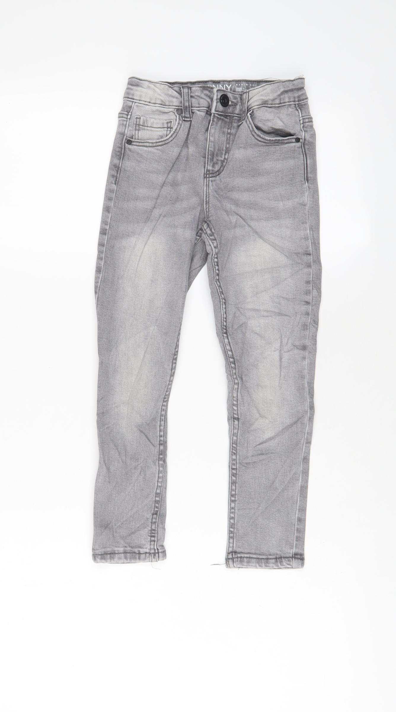 Denim & Co. Boys Grey Cotton Skinny Jeans Size 5-6 Years Regular Zip - Adjustable waist