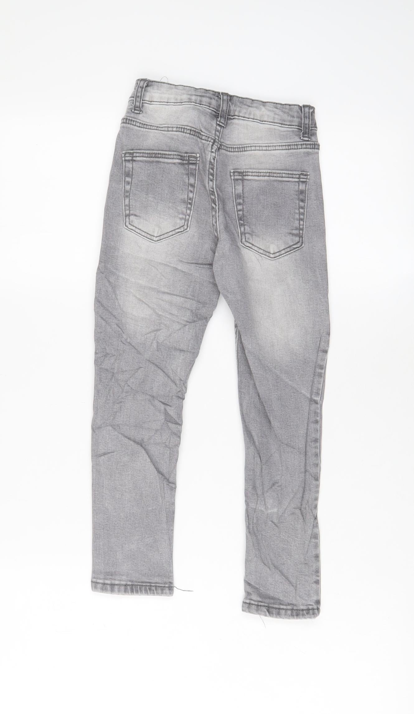 Denim & Co. Boys Grey Cotton Skinny Jeans Size 5-6 Years Regular Zip - Adjustable waist