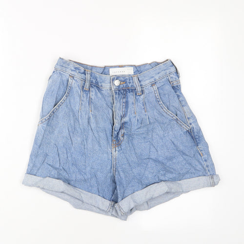 Topshop Womens Blue Cotton Basic Shorts Size 8 L3 in Regular Zip