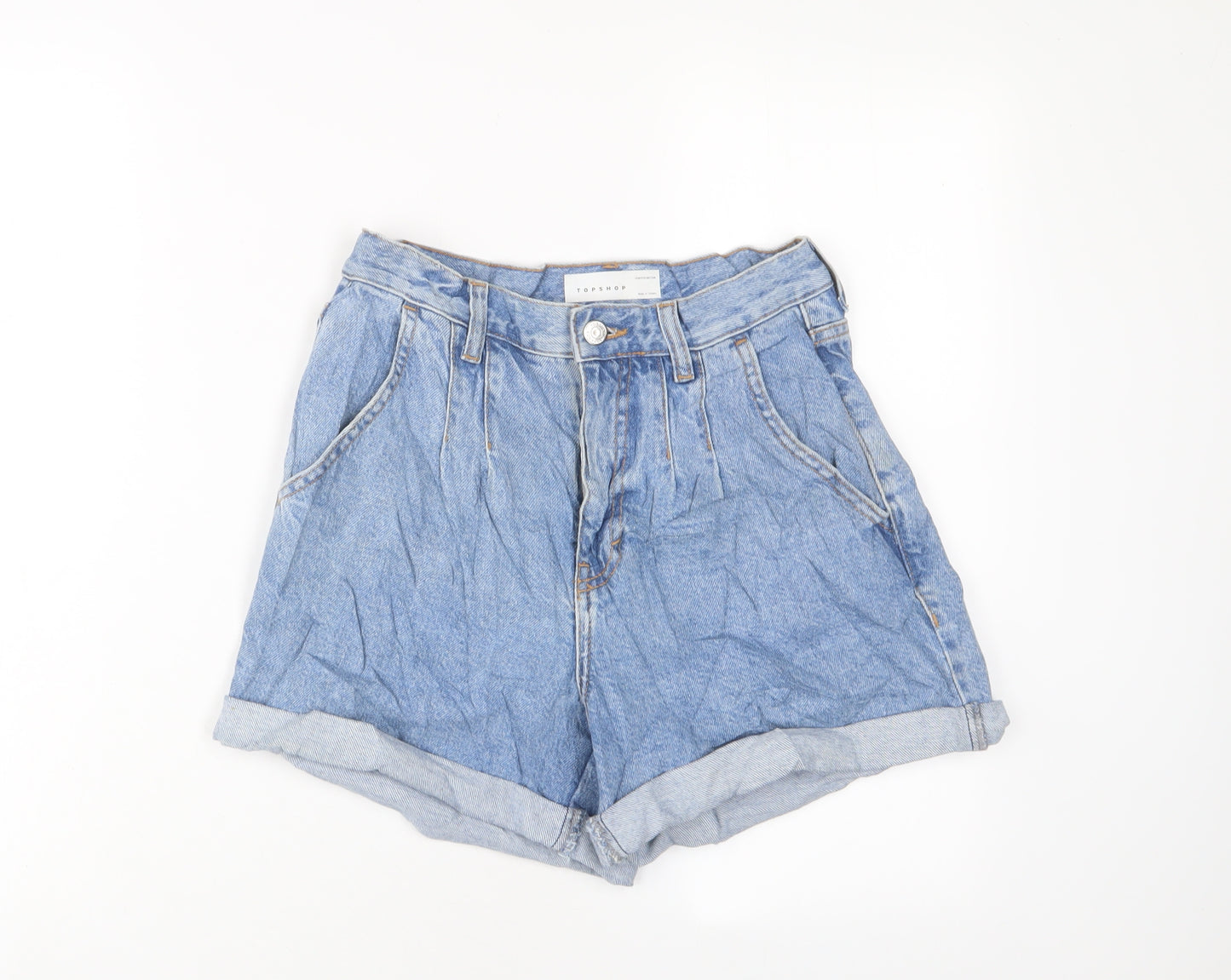 Topshop Womens Blue Cotton Basic Shorts Size 8 L3 in Regular Zip