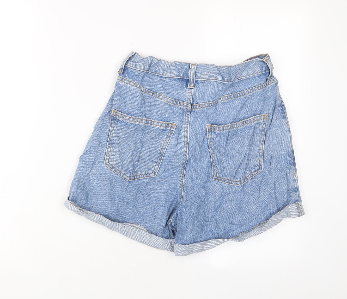 Topshop Womens Blue Cotton Basic Shorts Size 8 L3 in Regular Zip