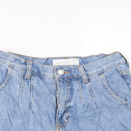 Topshop Womens Blue Cotton Basic Shorts Size 8 L3 in Regular Zip