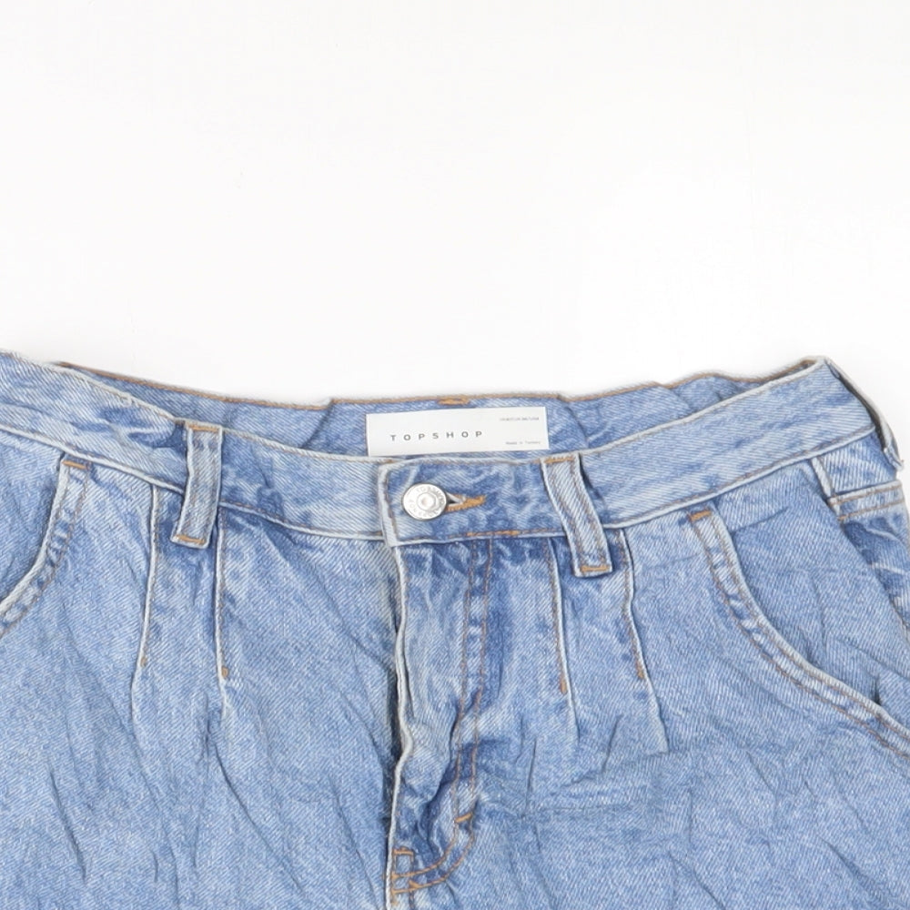 Topshop Womens Blue Cotton Basic Shorts Size 8 L3 in Regular Zip