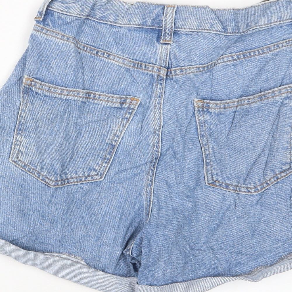 Topshop Womens Blue Cotton Basic Shorts Size 8 L3 in Regular Zip