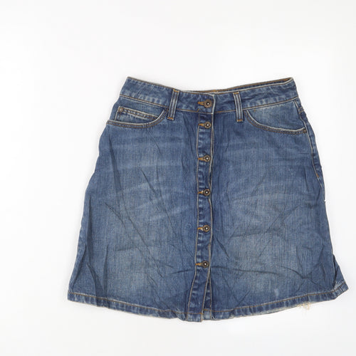 Zara Womens Blue Cotton A-Line Skirt Size S Button