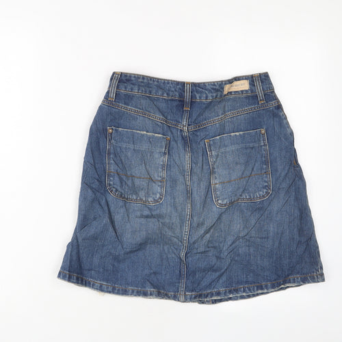 Zara Womens Blue Cotton A-Line Skirt Size S Button