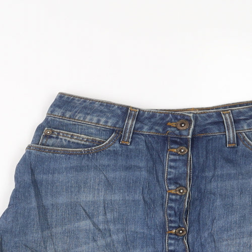 Zara Womens Blue Cotton A-Line Skirt Size S Button