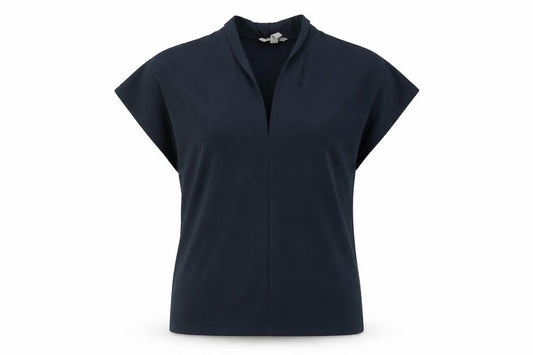 Front view of H&M women’s green polyester basic t-shirt, size S, v-neck