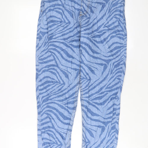 Mango Womens Blue Animal Print Cotton Straight Jeans Size 10 L26 in Regular Zip