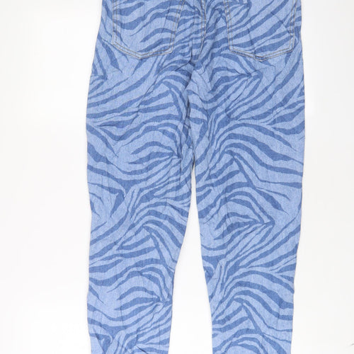 Mango Womens Blue Animal Print Cotton Straight Jeans Size 10 L26 in Regular Zip