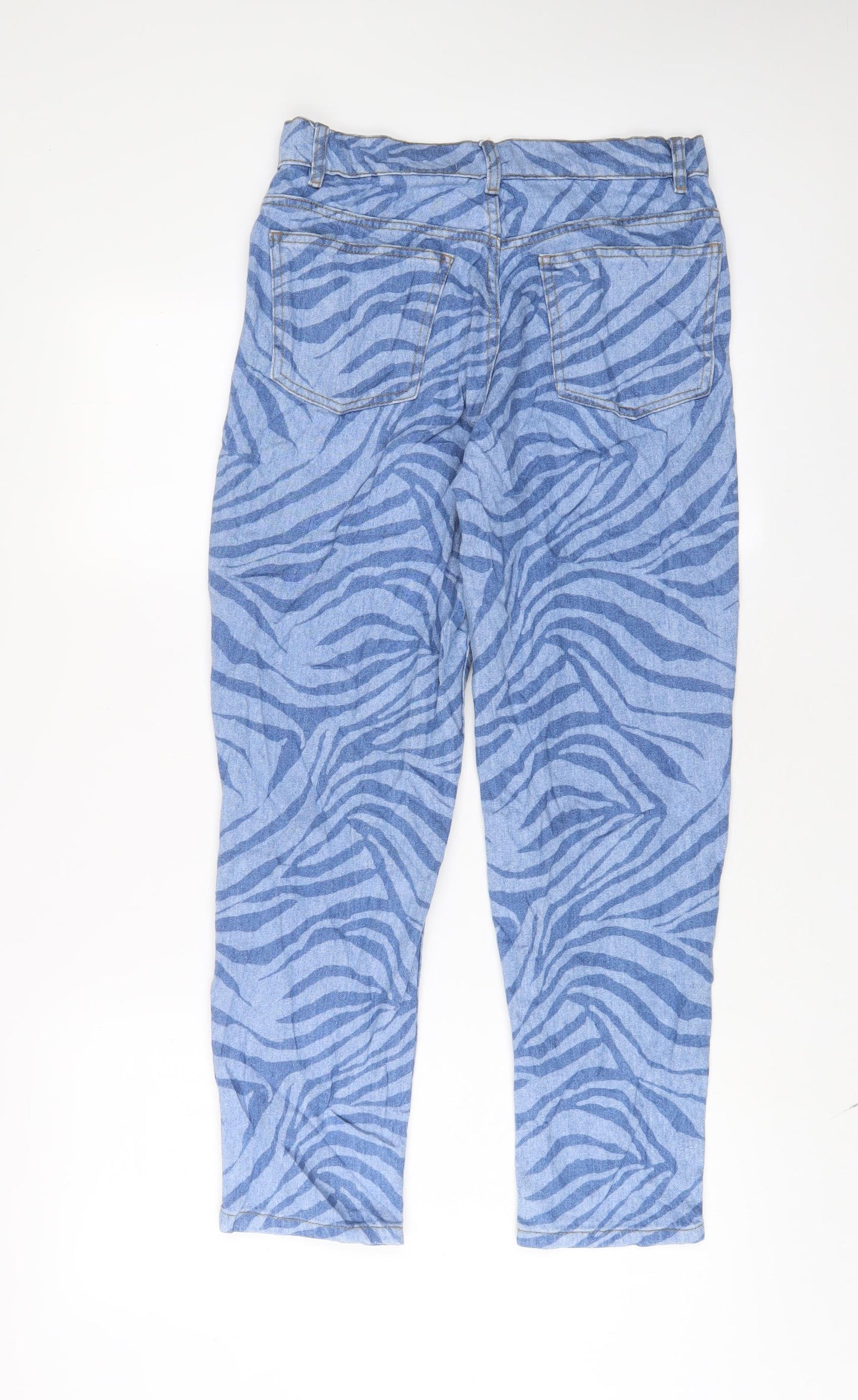 Mango Womens Blue Animal Print Cotton Straight Jeans Size 10 L26 in Regular Zip