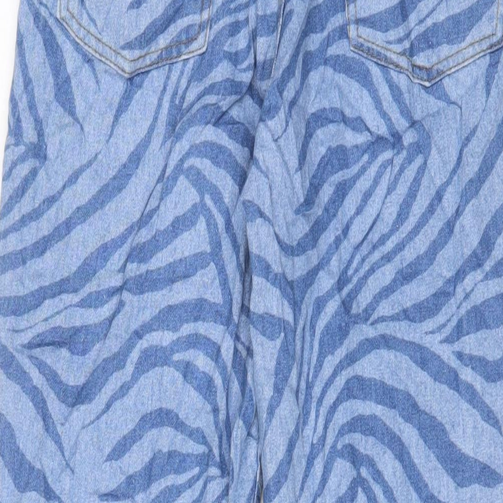 Mango Womens Blue Animal Print Cotton Straight Jeans Size 10 L26 in Regular Zip