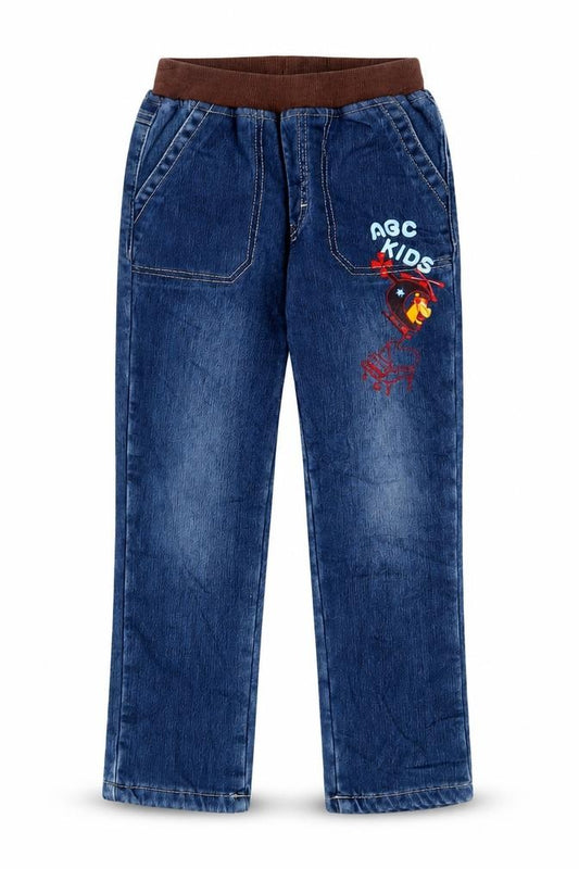 Front view of ABC girls’ blue cotton straight jeans, size 7, years regular drawstring