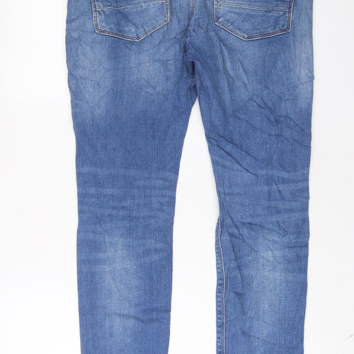 River Island Mens Blue Cotton Straight Jeans Size 34 in L30 in Regular Button