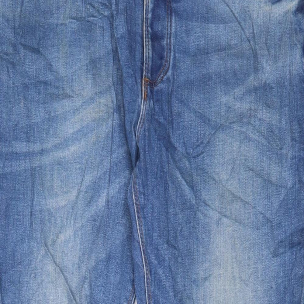 River Island Mens Blue Cotton Straight Jeans Size 34 in L30 in Regular Button