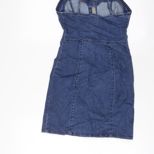 Denim & Co. Womens Blue Cotton A-Line Size 4 V-Neck Button