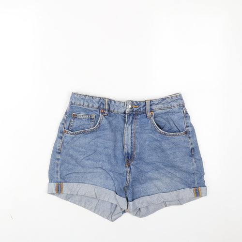 H&M Womens Blue Cotton Basic Shorts Size 10 L3 in Regular Zip