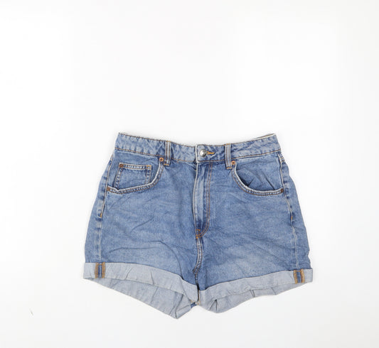 H&M Womens Blue Cotton Basic Shorts Size 10 L3 in Regular Zip