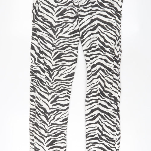 Mango Womens White Animal Print Cotton Straight Jeans Size 10 L30 in Regular Zip