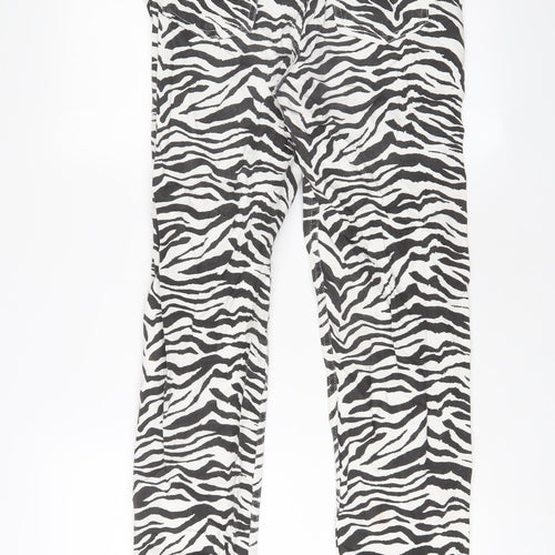 Mango Womens White Animal Print Cotton Straight Jeans Size 10 L30 in Regular Zip