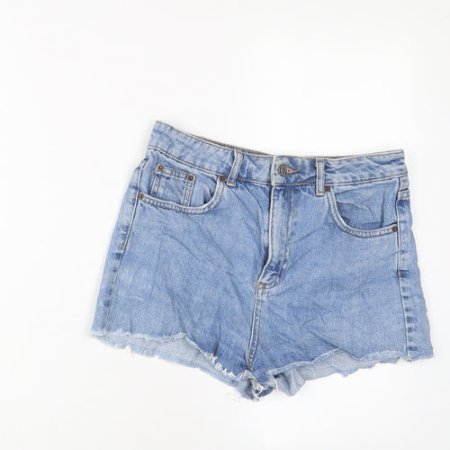 Topshop Womens Blue Cotton Basic Shorts Size 10 Regular Zip