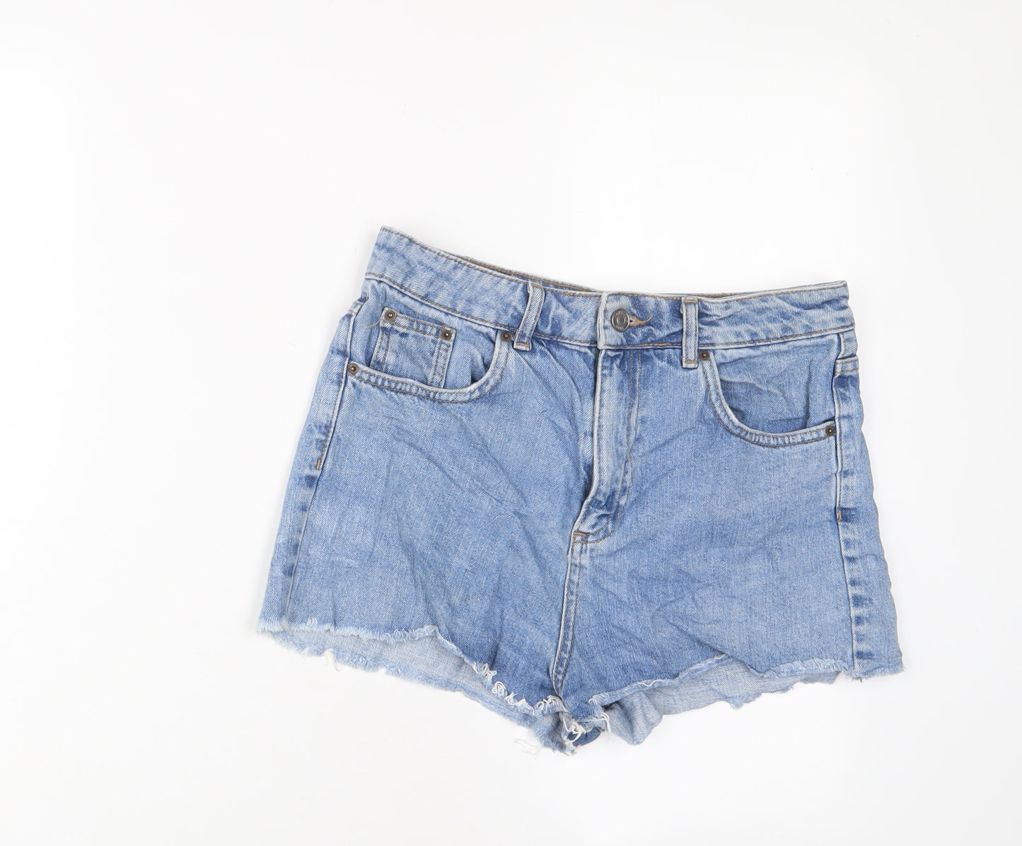 Topshop Womens Blue Cotton Basic Shorts Size 10 Regular Zip