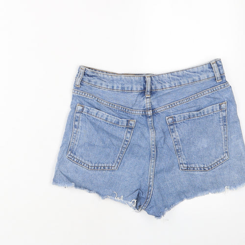 Topshop Womens Blue Cotton Basic Shorts Size 10 Regular Zip