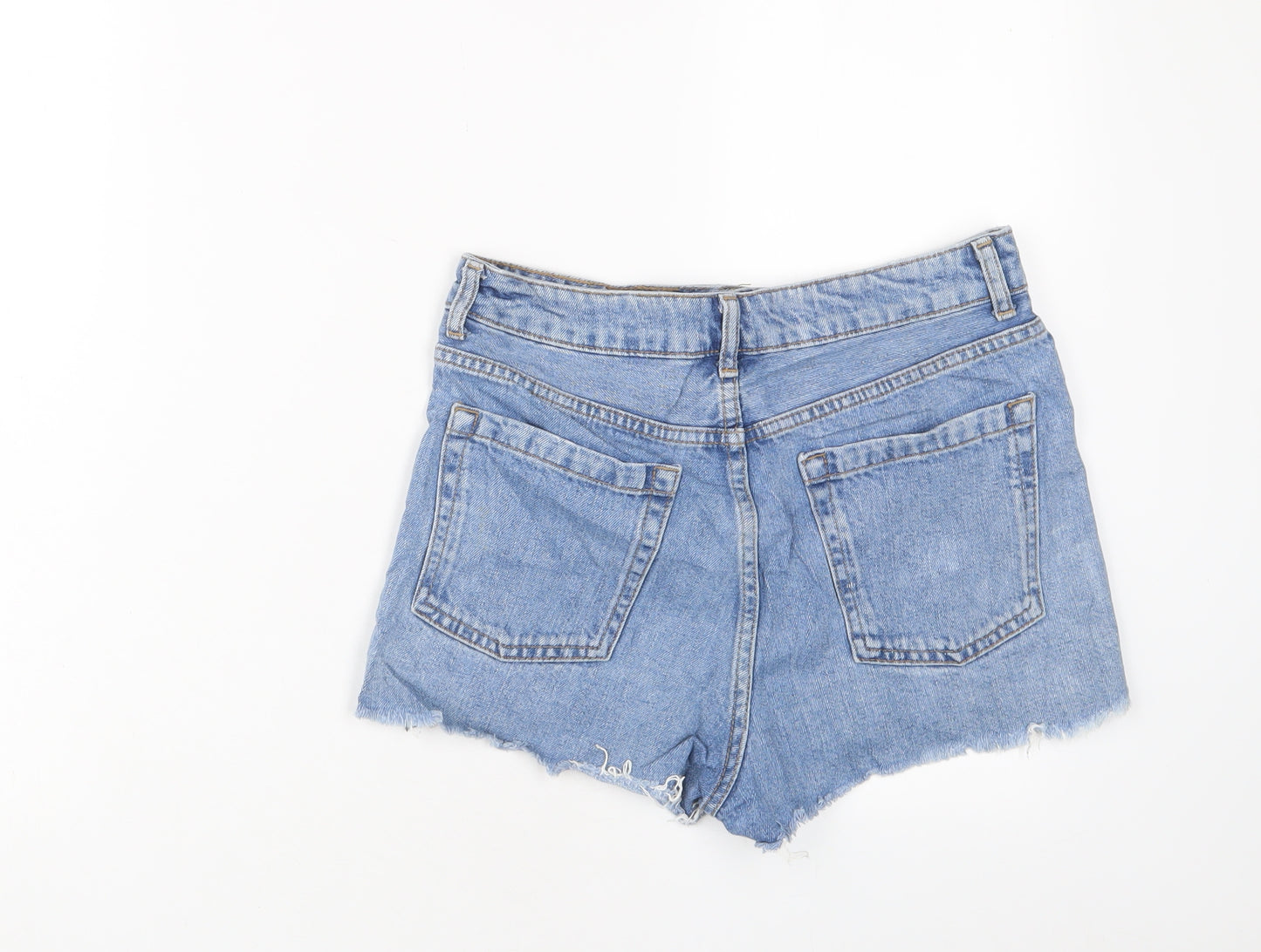 Topshop Womens Blue Cotton Basic Shorts Size 10 Regular Zip