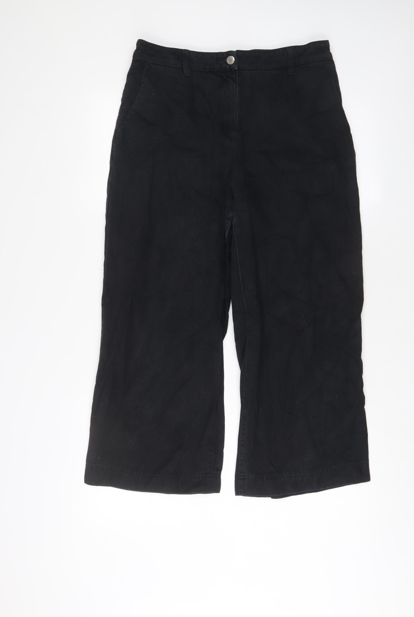 John Lewis Womens Black Cotton Wide-Leg Jeans Size 8 L23 in Regular Zip