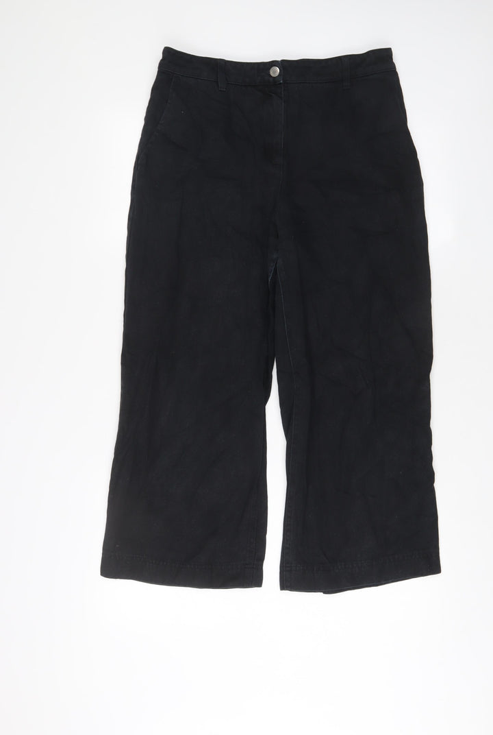 John Lewis Womens Black Cotton Wide-Leg Jeans Size 8 L23 in Regular Zip