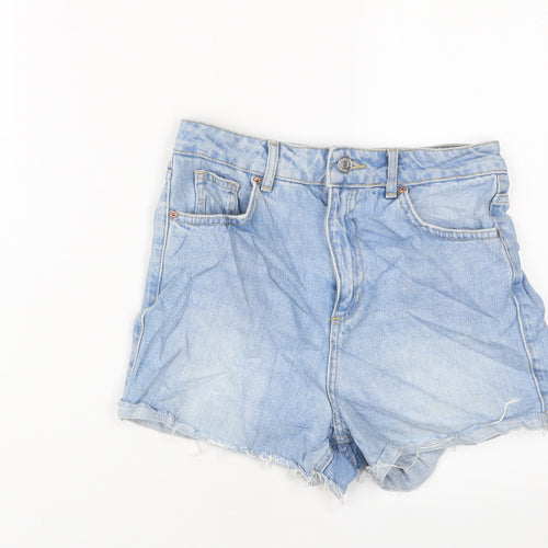 Topshop Womens Blue Cotton Basic Shorts Size 8 L3 in Regular Zip