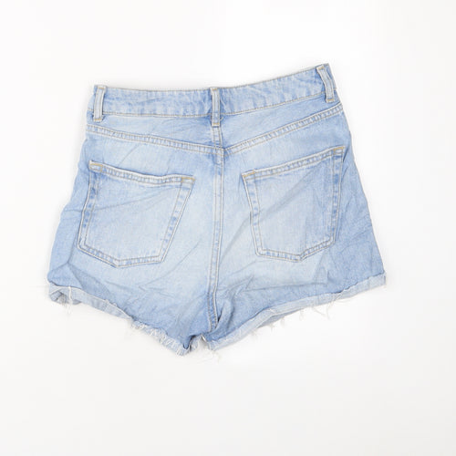 Topshop Womens Blue Cotton Basic Shorts Size 8 L3 in Regular Zip