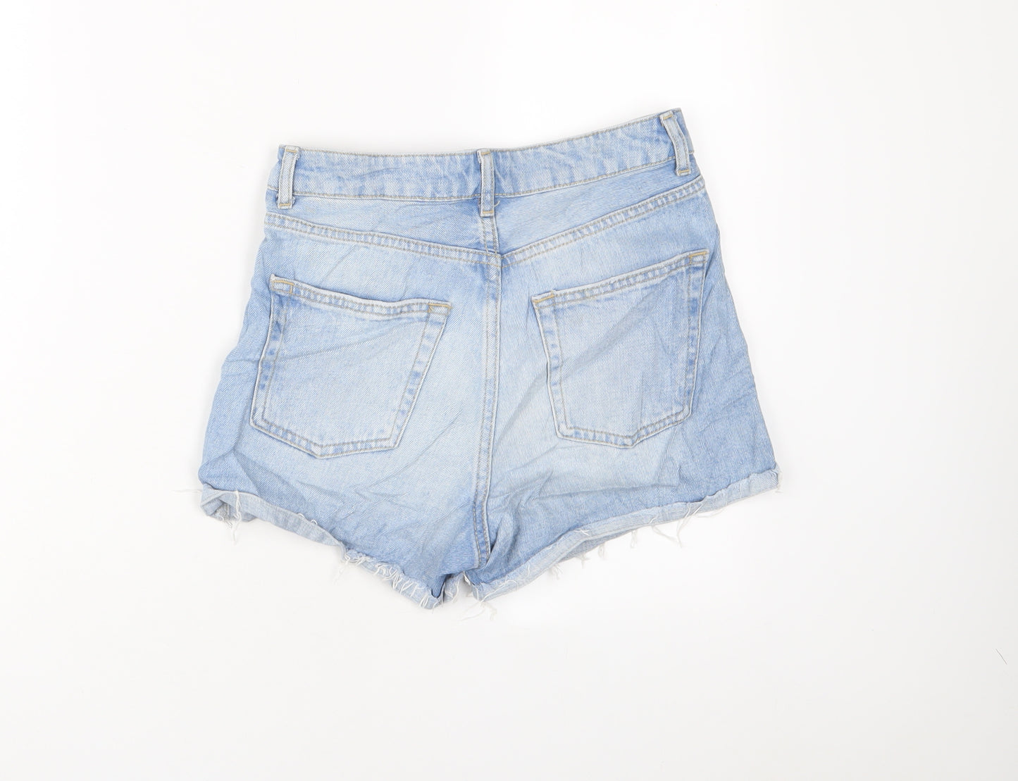 Topshop Womens Blue Cotton Basic Shorts Size 8 L3 in Regular Zip