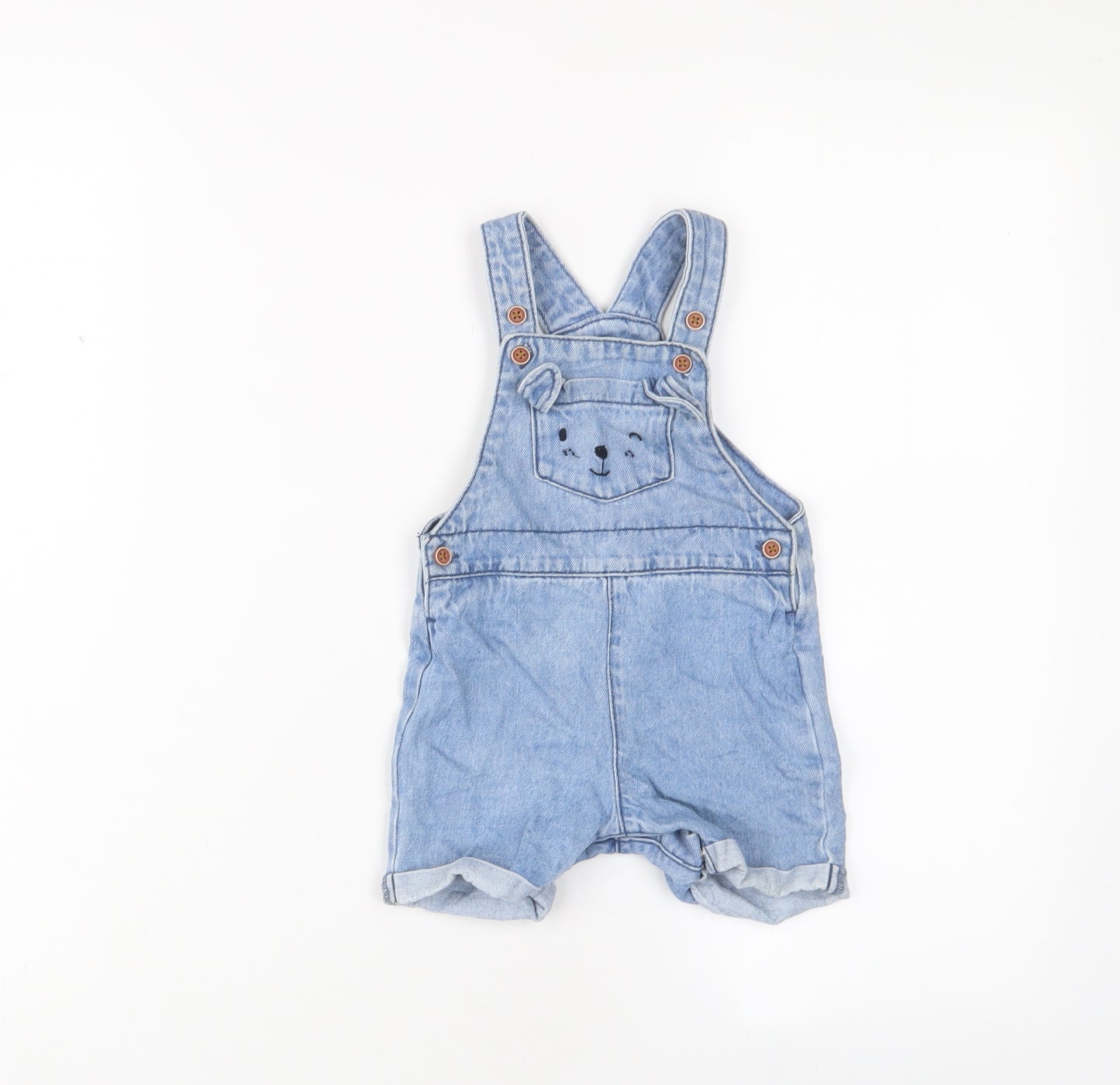 F&F Baby Blue Cotton Dungaree One-Piece Size 6-9 Months Button