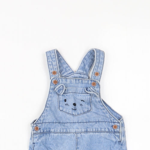 F&F Baby Blue Cotton Dungaree One-Piece Size 6-9 Months Button