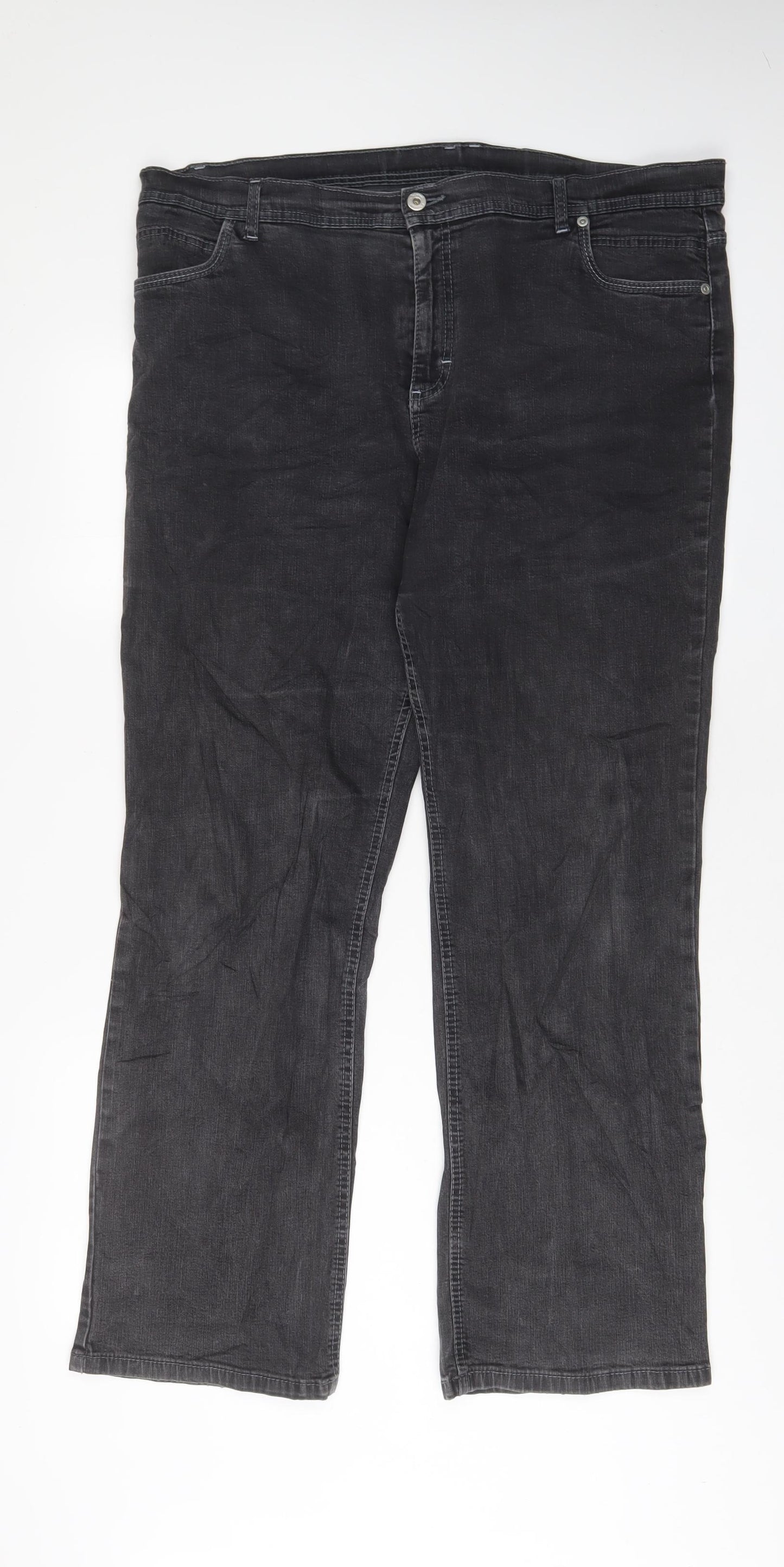 Marks and Spencer Womens Grey Cotton Straight Jeans Size 20 L31 in Regular Zip