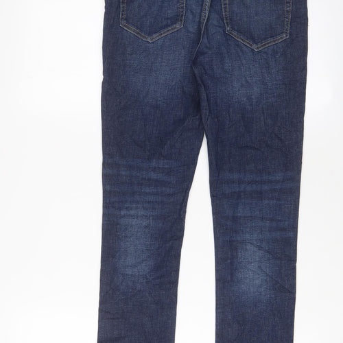 Marks and Spencer Girls Blue Cotton Straight Jeans Size 11-12 Years L26 in Regular Zip - Adjustable waist