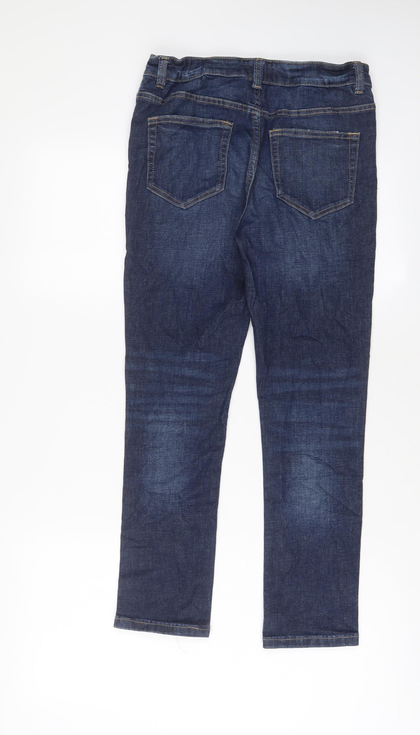 Marks and Spencer Girls Blue Cotton Straight Jeans Size 11-12 Years L26 in Regular Zip - Adjustable waist