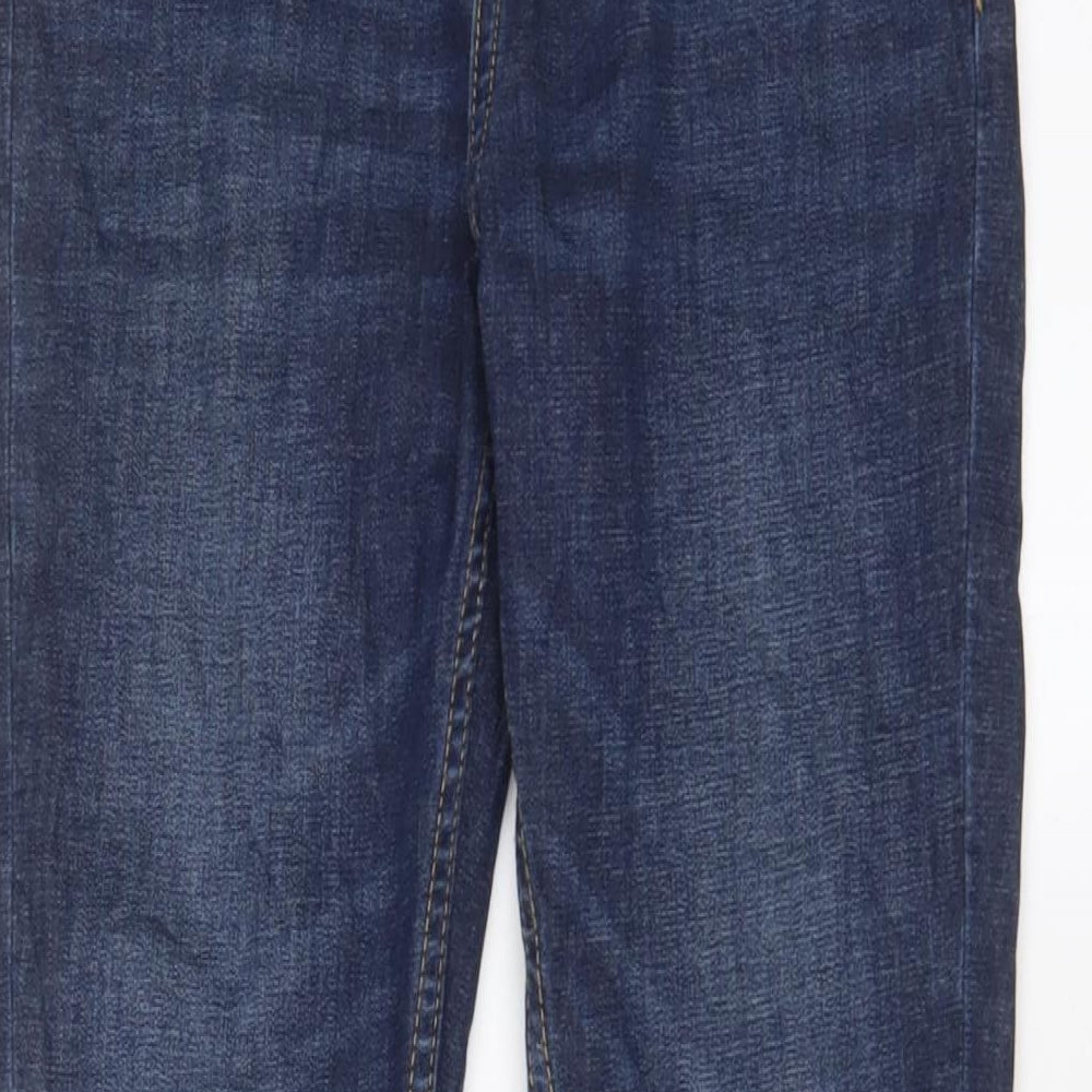 Marks and Spencer Girls Blue Cotton Straight Jeans Size 11-12 Years L26 in Regular Zip - Adjustable waist