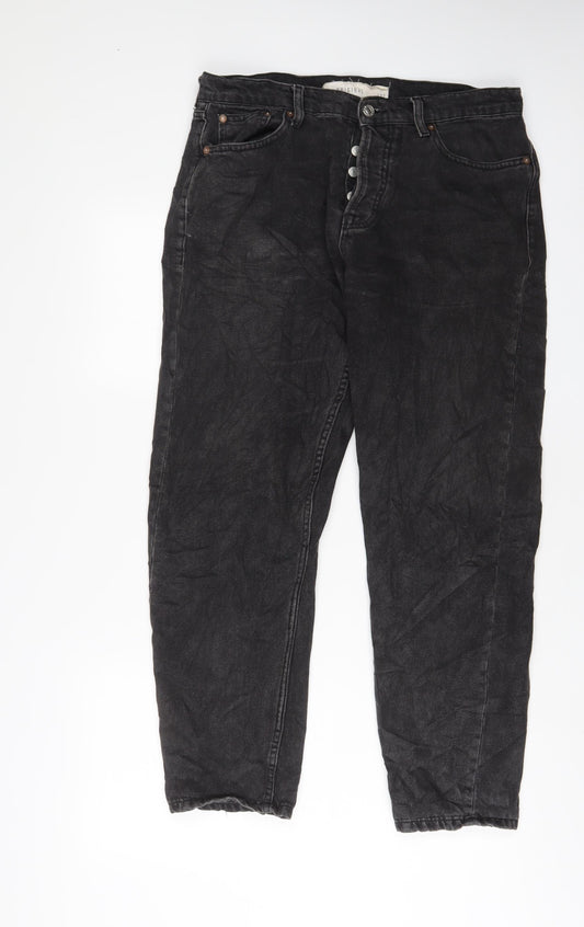 Topman Mens Black Cotton Straight Jeans Size 32 in L32 in Regular Button