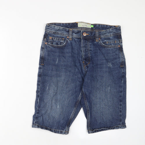 NEXT Mens Blue Cotton Bermuda Shorts Size 30 in L12 in Regular Button
