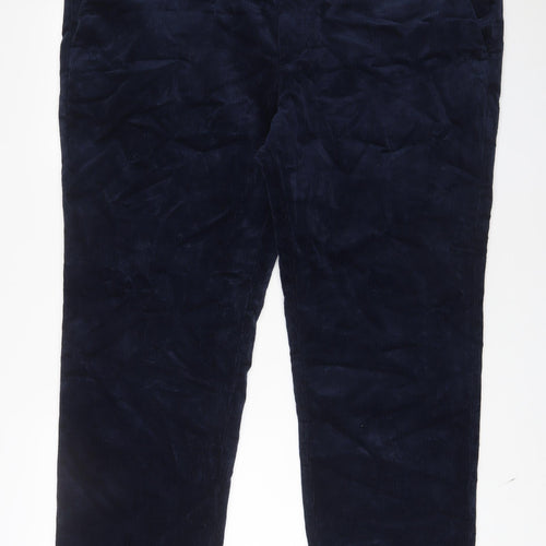 Marks and Spencer Womens Blue Cotton Trousers Size 46 L29 in Regular Zip - Short Leg
