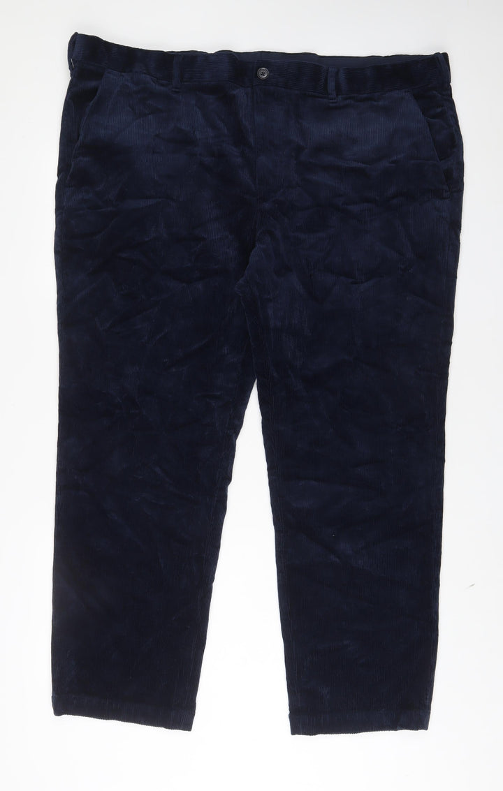 Marks and Spencer Womens Blue Cotton Trousers Size 46 L29 in Regular Zip - Short Leg