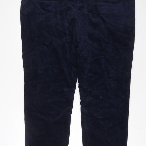 Marks and Spencer Womens Blue Cotton Trousers Size 46 L29 in Regular Zip - Short Leg